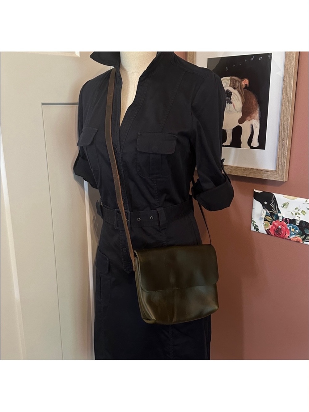 NWOT In Blue Handmade Asheville dark green Leather Crossbody Woman owned purse - Picture 2 of 15
